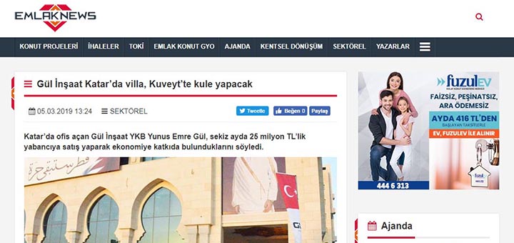 Gül İnşaat, Emlak News Sitesinde